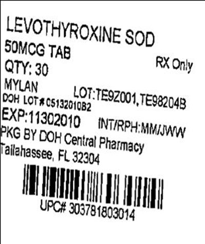 Levothyroxine Sodium Tablets 50 mcg (0.05 mg) - Levothyroxine 50mcg(Mylan)